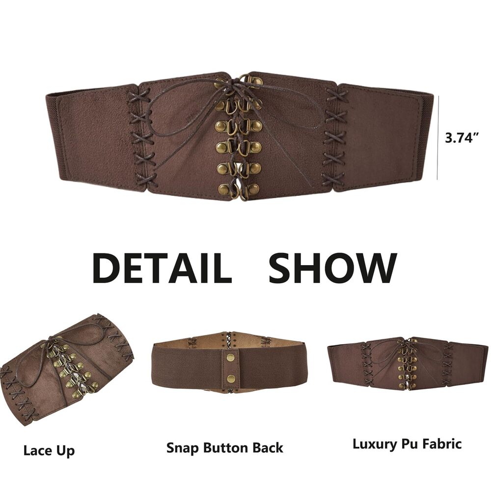 8645 Women Leather Corset Belt Elastic Stretch Wide Wasit Lace-up - Picture 6 of 6